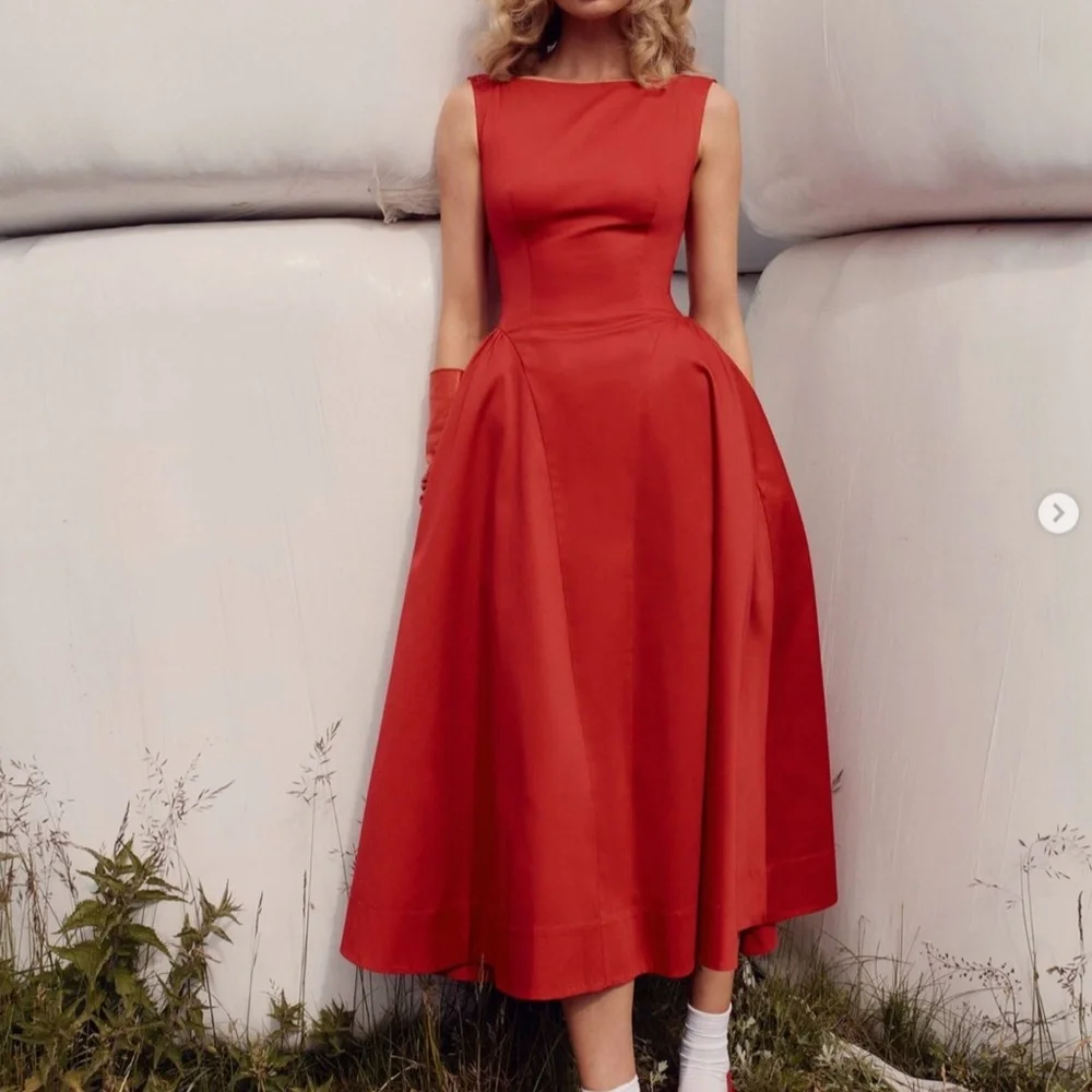 NWT Helsa Stretch Cotton Sateen Midi Dress - Red Lipstick - Picture 4 of 10